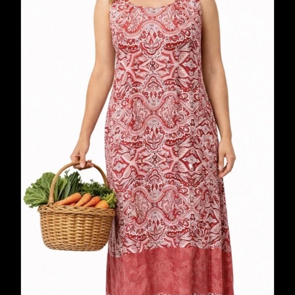 Victoria Holley Boho Maxi Dress Small Red White Paisley Resort Summer